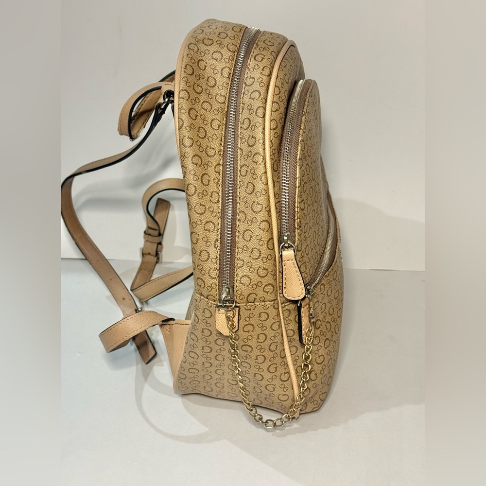 Guess Brown Tan Monogram Pattern Mini Backpack Pu… - image 7